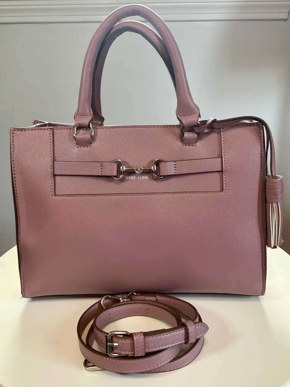 Anne Klein East/West Horsebit Satchel Crossbody Bag Rose Pink EUC - Picture 2 of 16
